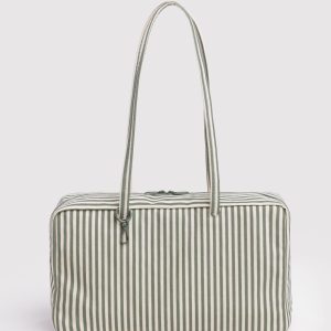 Medium Nylon Bowler Bag - Sage Stripe