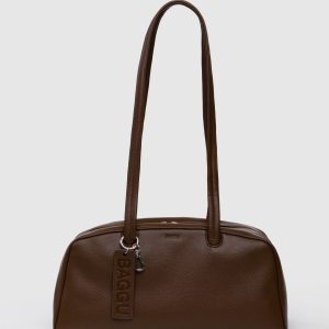 Recycled Leather Bowler Bag - Brown