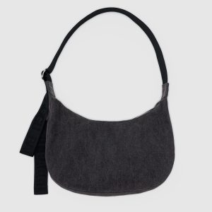 Medium Denim Crescent Bag - Washed Black Denim