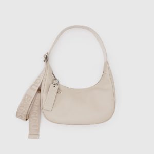 Small Recycled Leather Crescent Bag - Stone