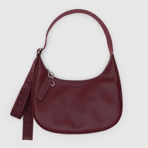 Medium Recycled Leather Crescent Bag - Mahogany