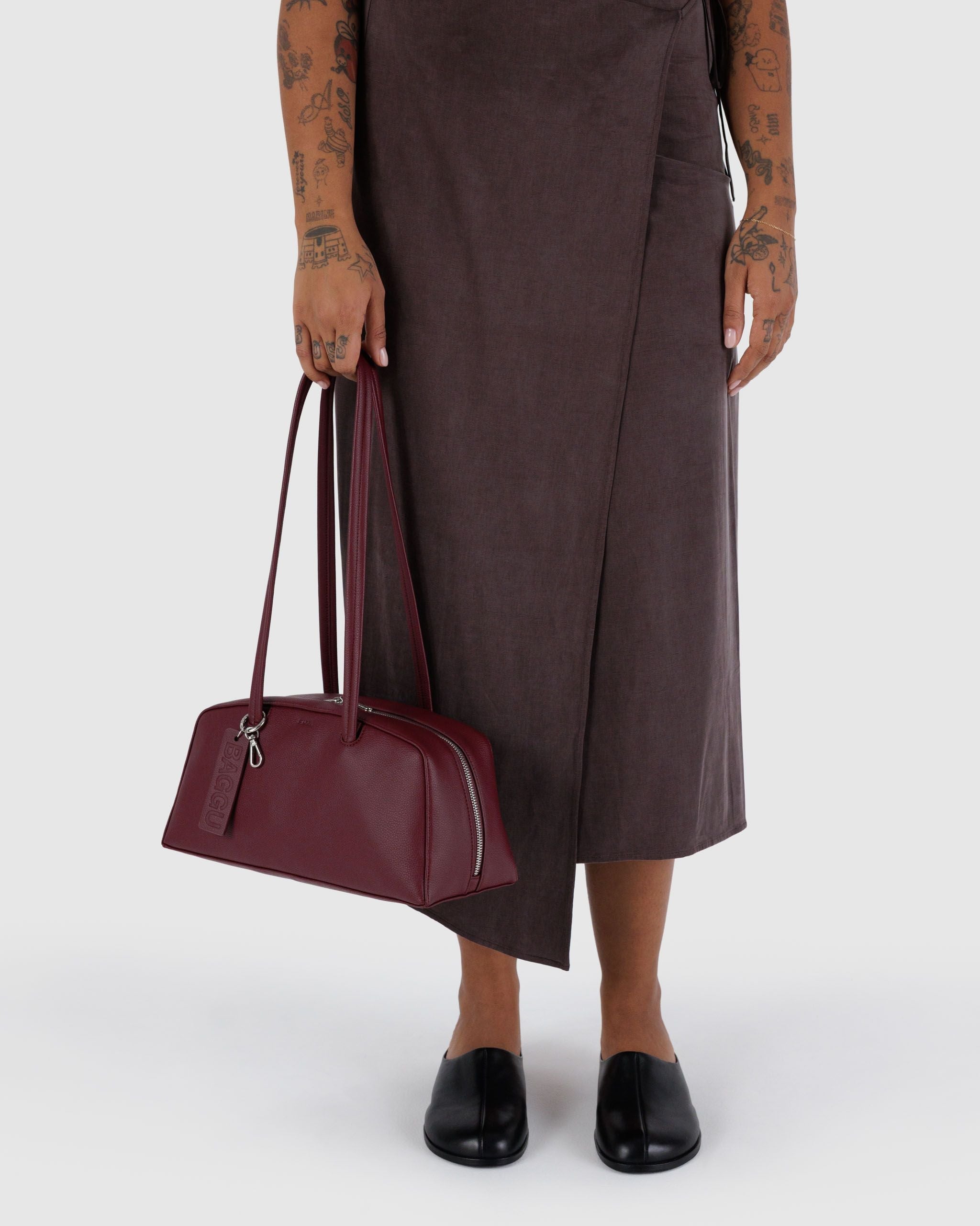 Recycled Leather Bowler Bag - Mahogany - Image 3