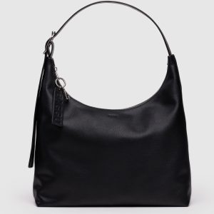 Recycled Leather Shoulder Bag - Black