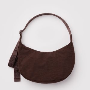 Medium Nylon Crescent Bag - Coffee