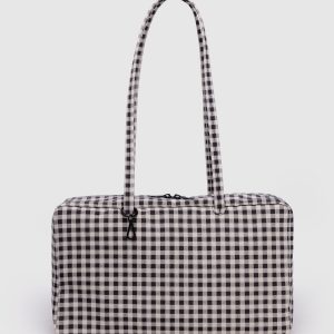 Medium Nylon Bowler Bag - Black & White Gingham