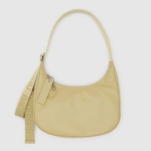 Medium Recycled Leather Crescent Bag - Straw