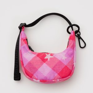 Crescent Bag Charm - Pink Star Plaid