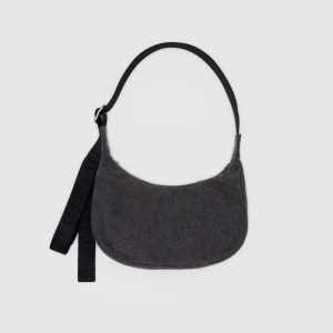 Small Denim Crescent Bag - Washed Black Denim