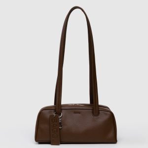 Small Recycled Leather Bowler Bag - Brown