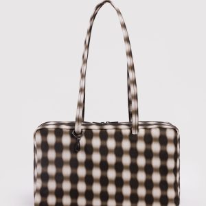 Medium Nylon Bowler Bag - Blurred Gingham Brown