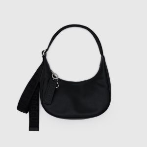 Small Recycled Leather Crescent Bag - Black