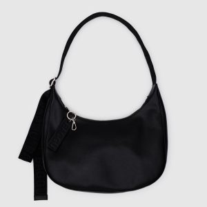 Medium Recycled Leather Crescent Bag - Black