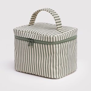 Large Cosmetic Case - Sage Stripe
